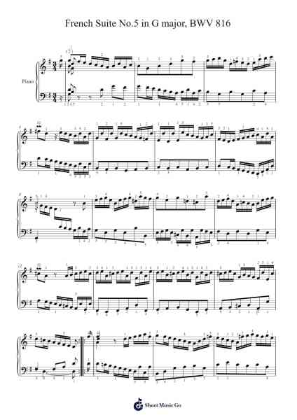 French Suite No. 5 in G Major, BWV 816: II. Courante Sheet Music by Johann Sebastian Bach-Arr.Jorrell