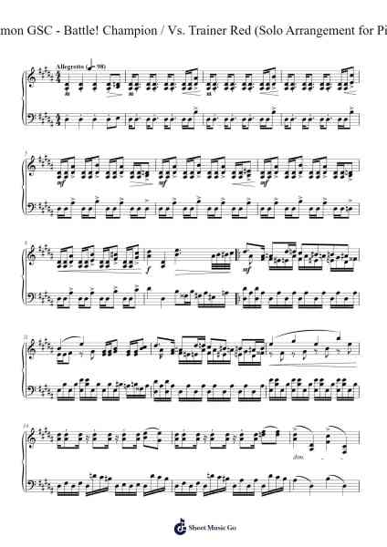 Pokemon GSC - Battle! Champion / Vs. Trainer Red (Solo Arrangement for Piano) Sheet Music by Junichi Masuda-Arr.Lener