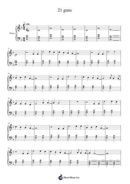 21 guns Sheet Music by Green Day-Arr.Ausdam Pukin