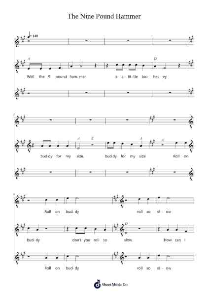 The Nine Pound Hammer Sheet Music by -Arr.Dannah Motfitch