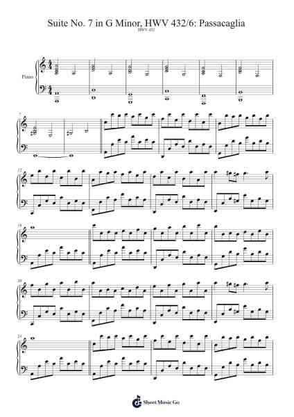 Suite No. 7 in G Minor, HWV 432: VI. Passacaglia Sheet Music by Georg Friedrich Händel-Arr.Carldith Saxdunn