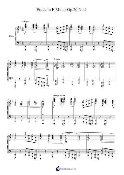 Etude in E Minor, Op. 20 No. 1 Sheet Music by Viomin-Arr.Hedbraith