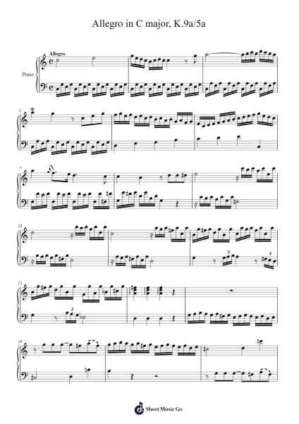 Allegro in C major, K.9a/5a Sheet Music by Wolfgang Amadeus Mozart-Arr.Chrismay Penniah
