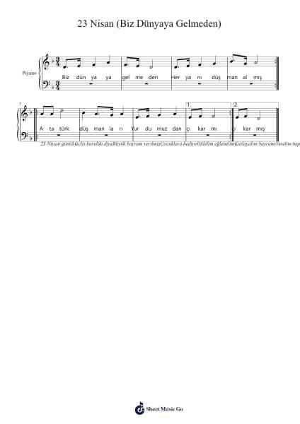 23 Nisan (Biz Dünyaya Gelmeden) Sheet Music by Tamer Ergün-Arr.Dwightharte Phijoyce