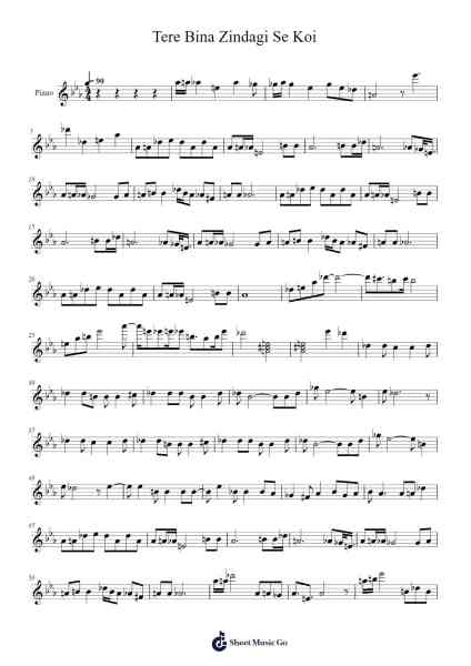 Tere Bina Zindagi Se Koi Sheet Music by Kishore Kumar-Arr.Sainsthea Flind