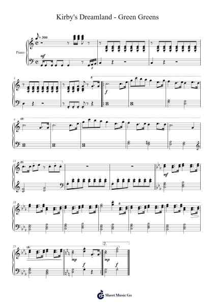 Kirby's Dreamland - Green Greens Sheet Music by Misc Computer Games-Arr.Dierclaude Hedwill