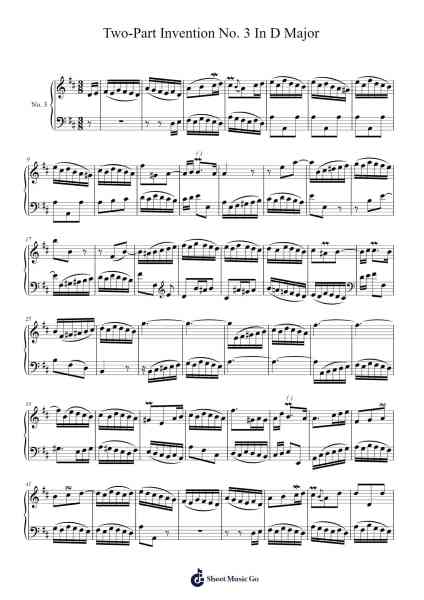 Two-Part Invention No. 3 in D Major, BWV 774 Sheet Music by Johann Sebastian Bach-Arr.Virquinn Hoodvid