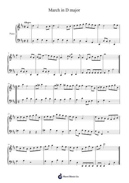 March in D Major Sheet Music by Carl Philipp Emanuel Bach-Arr.Blitheclough