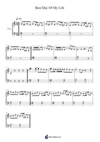 Best Day Of My Life Sheet Music by American Authors-Arr.Turdrea
