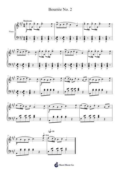 Bourrée No. 2 in C Major, BWV 987 樂譜由 Frédéric Chopin - 編曲 Vanckey Housetia