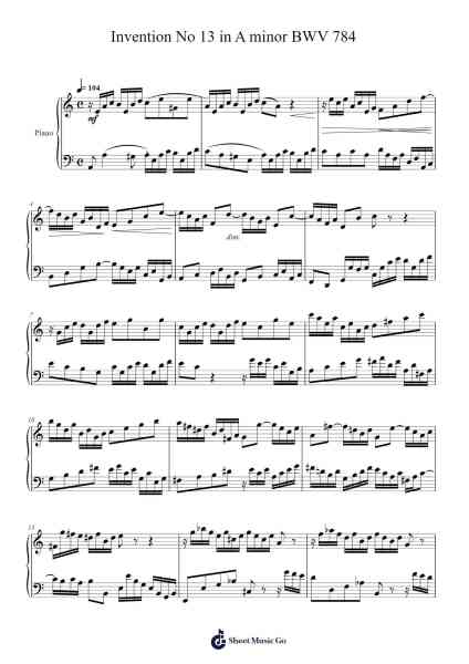 Invention No. 13 in A Minor, BWV 784 Sheet Music by Johann Sebastian Bach-Arr.Coto