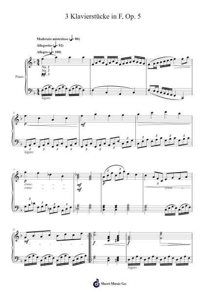 3 Klavierstücke in F, Op. 5 Sheet Music by Leandro M.-Arr.Detio Gemlo