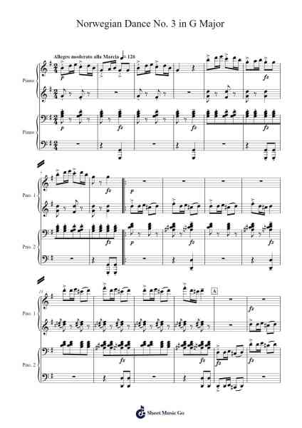 Norwegian Dance No. 3 in G Major Sheet Music by Edvard Grieg-Arr.Fitchnolds Hartewy