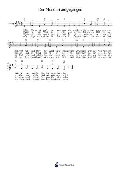 Der Mond ist aufgegangen Sheet Music by Johann Abraham Peter Schulz-Arr.Georfoe