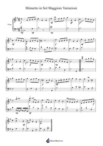 Minuetto in Sol Maggiore Variazioni Sheet Music by Raffaele Famoos-Arr.Crailynn Rodlan