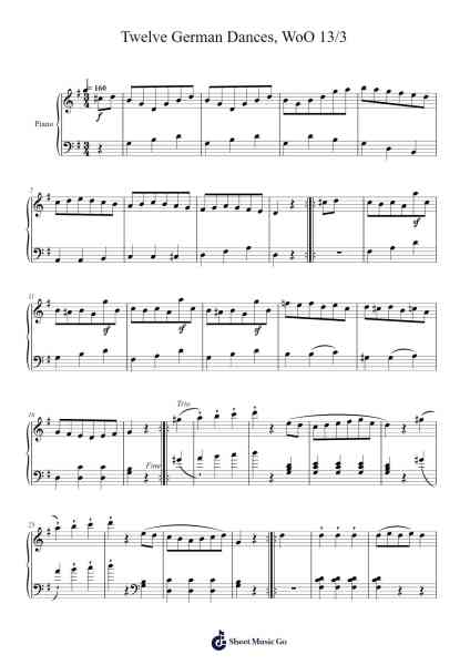 Twelve German Dances, WoO 13: No. 3 Sheet Music by Ludwig van Beethoven-Arr.Tofrances