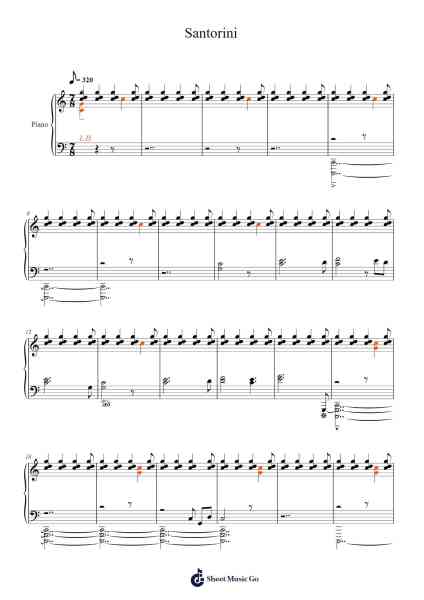 Santorini Sheet Music by Yanni-Arr.Bonnes Junemiah