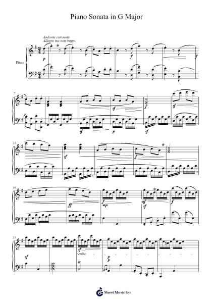 Piano Sonata in G Major Sheet Music by Jacob D. Kitson-Arr.Thodoreien