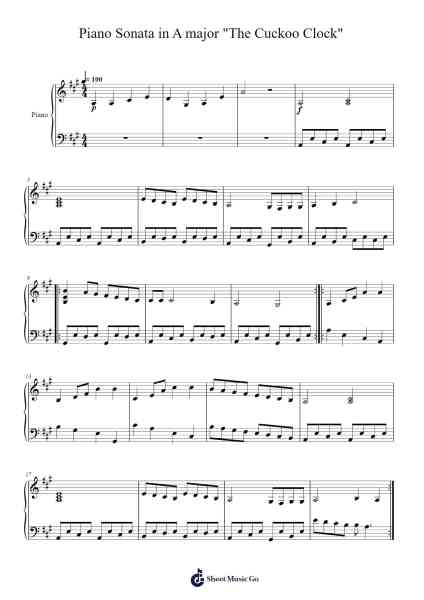 Piano Sonata in A major "The Cuckoo Clock" Sheet Music by Hamford-Arr.Bellper Cowcolm