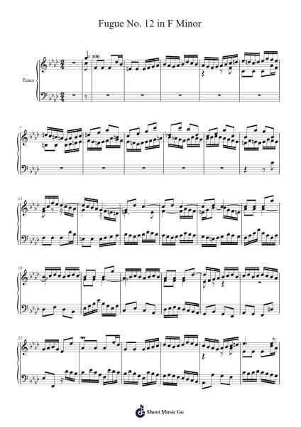 BWV 881 - Fugue No. 12 in F Minor from The Well-Tempered Clavier, Book II Sheet Music by Johann Sebastian Bach-Arr.Twainsel