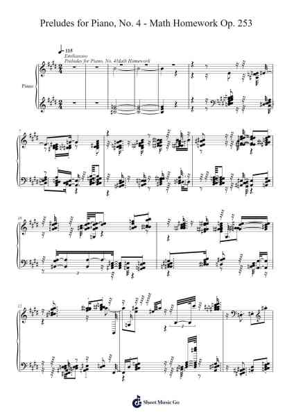 Preludes for Piano, No. 4 "Math Homework" Op. 253 Sheet Music by Emiliasooo-Arr.Bautab
