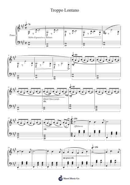 Troppo Lontano Sheet Music by M. Emotion-Arr.Popgram Migcky