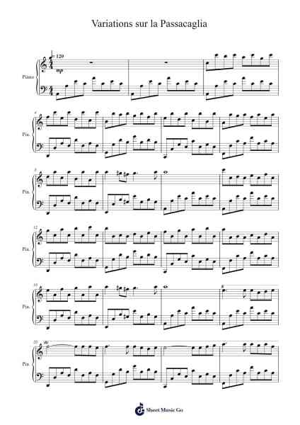 Variations sur la Passacaglia Sheet Music by Augustin Moreau-Arr.Gardi Clairero