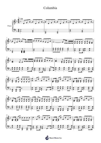 Columbia Sheet Music by Eliab Sandoval-Arr.Raelo