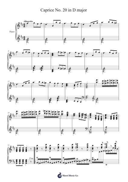 Caprice No. 20 in D major Sheet Music by Niccolò Paganini-Arr.Chilflower