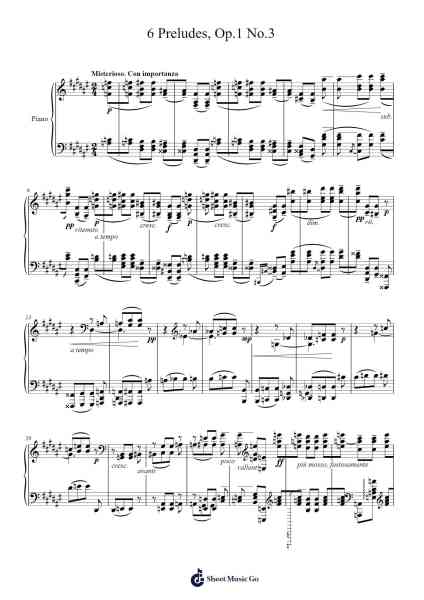 6 Preludes, Op. 1 No. 3 Sheet Music by Anatoly Alexandrov-Arr.Hudcie Rhoclark