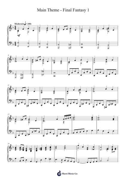 Main Theme from Final Fantasy 1 - Piano Solo Sheet Music by Nobuo Uematsu-Arr.Brucefe Payjim