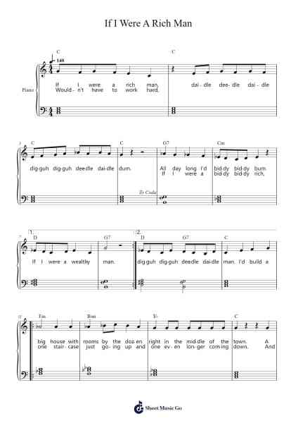 If I Were A Rich Man Sheet Music by Sheldon Harnick/Jerry Bock-Arr.Gunsea Holmesbob