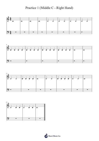 Practice 1 (Middle C - Right Hand) Sheet Music by undefined-Arr.Losopp Webslin