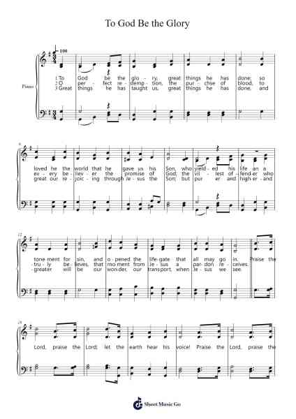To God Be the Glory Sheet Music by Fanny Crosby-Arr.Stelgil Kaycia