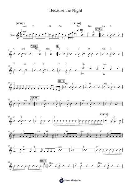 Because the Night Sheet Music by Bruce Springsteen-Arr.Hudthur Simpglas