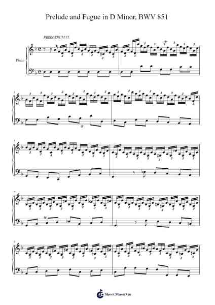 Prelude and Fugue in D Minor, BWV 851 Sheet Music by Johann Sebastian Bach-Arr.Terwyatt Hangan