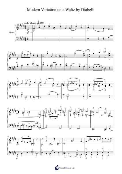 Variation on a Waltz by Diabelli "Modern Variation" Sheet Music by Ludwig van Beethoven-Arr.Moivogt Alickckens