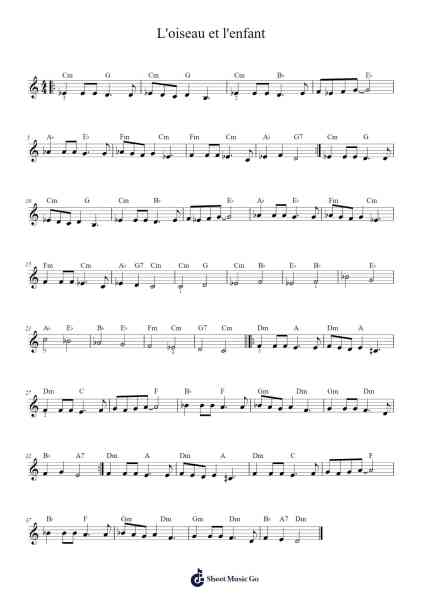 L'oiseau et l'enfant Sheet Music by Marie Myriam-Arr.Sibylmos Fordridge