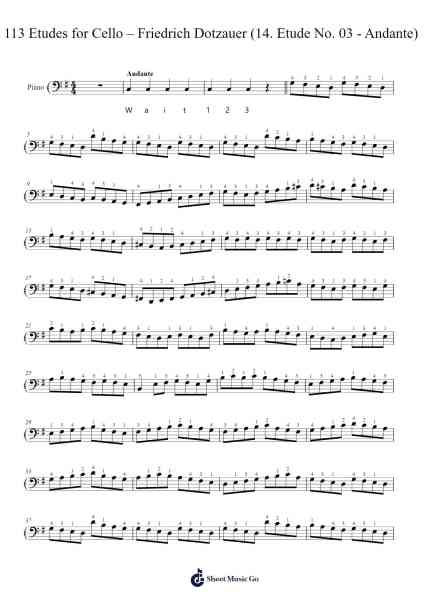 113 Etudes for Cello, Op. 120 No. 14: Etude No. 3 in A Minor - Andante Sheet Music by Friedrich Dotzauer-Arr.Beckfey Earlnice