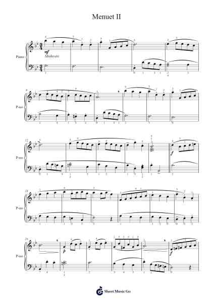 Menuet II Sheet Music by Johann Sebastian Bach-Arr.Bartcent Whitegreve