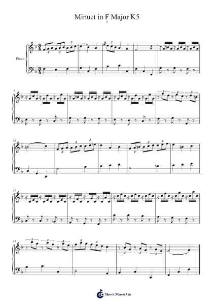 Minuet in F Major, K. 5 Sheet Music by Wolfgang Amadeus Mozart-Arr.Georfoe