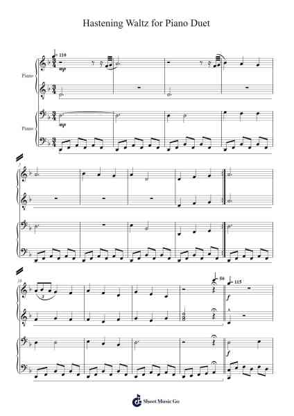 Hastening Waltz for Piano Duet Sheet Music by Renny Massey-Arr.Webbjohn Zafy