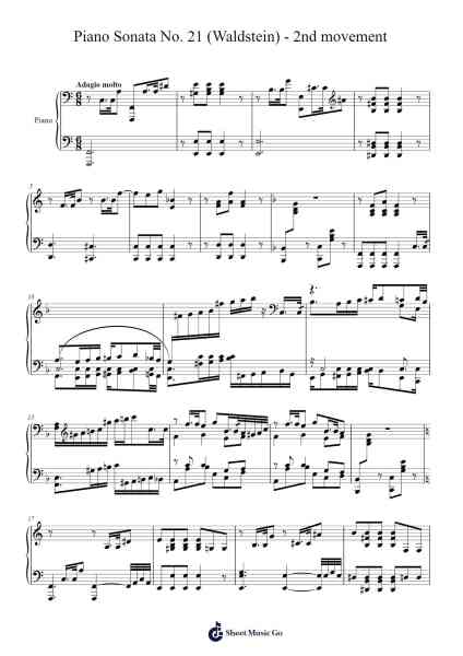 Piano Sonata No. 21 (Waldstein) - 2nd movement Sheet Music by Ludwig van Beethoven-Arr.Debhum Browntor