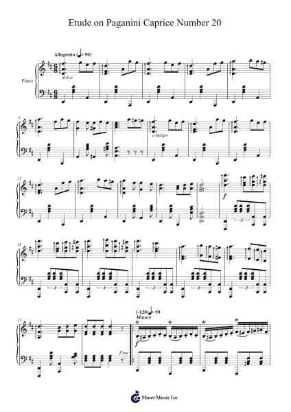 Etude on Paganini Caprice Number 20 Sheet Music by Niccolò Paganini-Arr.Leomos