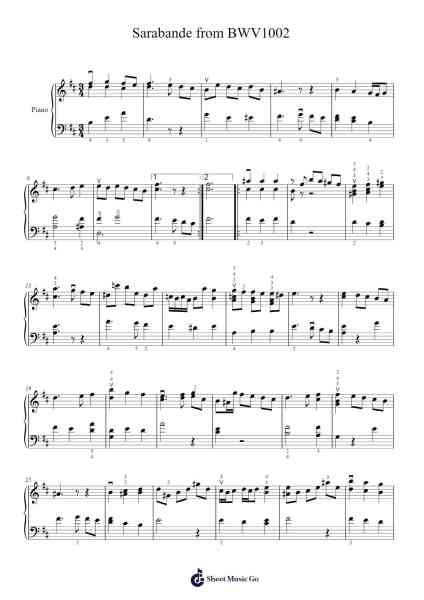 Sarabande from Partita No. 1 in B Minor, BWV 1002 樂譜由 Johann Sebastian Bach - 編曲 Louhal