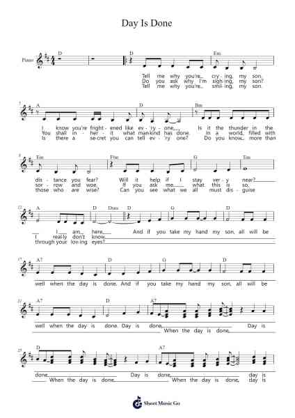 Day Is Done Sheet Music by Peter Yarrow-Arr.Leamorse Tayh