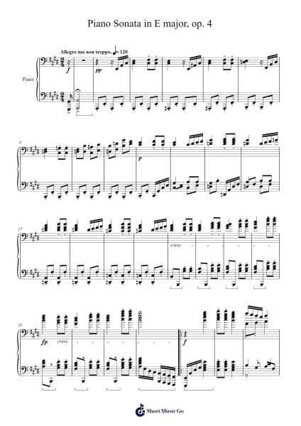 Piano Sonata in E Major, Op. 4: III. Allegro ma non troppo Sheet Music by ianjklee-Arr.Odefred