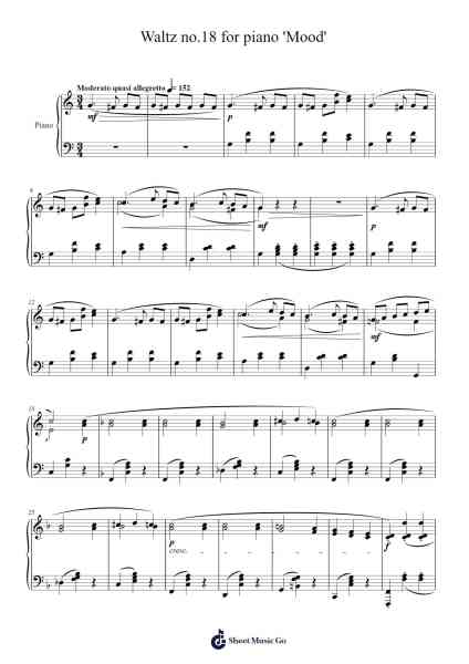 Waltz No. 18 in E Major, 'Mood' Sheet Music by above170iq2-Arr.Nyroy Vebe