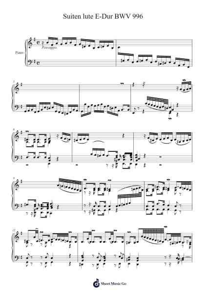 Suite in E Minor, BWV 996 Sheet Music by Johann Sebastian Bach-Arr.Molsham