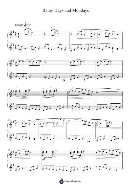 Rainy Days and Mondays Sheet Music by Carpenters-Arr.Carlphrey